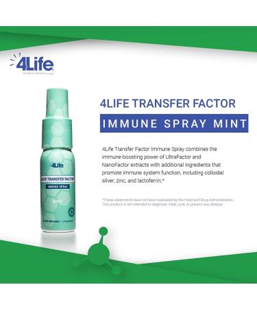 4Life Transfer Factor Immune Spray | Mint Flavor Immune Support with Zinc & Colloidal Silver | 1.7 oz Mouth & Throat Spray - Buy Online on GoSupps.com