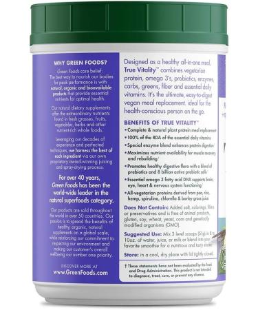Buy Green Foods True Vitality Plant Protein Shake with DHA Vanilla - 25.2 oz | International Shipping Available - Buy Online on GoSupps.com
