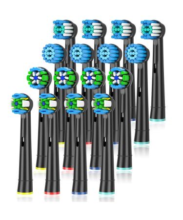 Qitizu Toothbrush Head Compatible with Braun Oral B Electric Toothbrush Replacement Toothbrush Heads Fit for Oral b Vitality Pro Smart Genius Teen Kids Series Electric Toothbrush 16Pcs (Black) - Buy Online on GoSupps.com