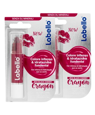 Labello Labello Lipstick Crayon Black Cherry Color Butter Lip Crayon with Enriched Formula of Natural Oils Moisturizing and Nourishing - 2 Sticks