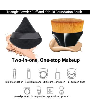 6+1 Pieces Triangle Powder Puff Set with Kabuki Foundation Brush | Soft Velour Face and Body Makeup Puffs | Wet Dry Makeup Tool - White - Buy Online on GoSupps.com