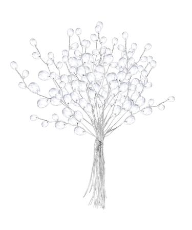 Garneck 50 Stems Artificial Bouquet DIY Crafts 17cm Artificial Water Drop Acrylic Flower Wire Stems Crystal Diamante Flower Branches Thanksgiving Day & Christmas Decortaion