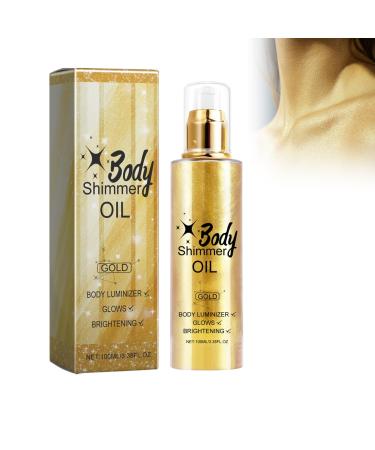 Utapossin Body Oil Liquid Lightening Makeup Shine Oil Shiny Glitter Moisturizing and Luminous Body Highlighter Makeup Light and Non-sticky (Gold)
