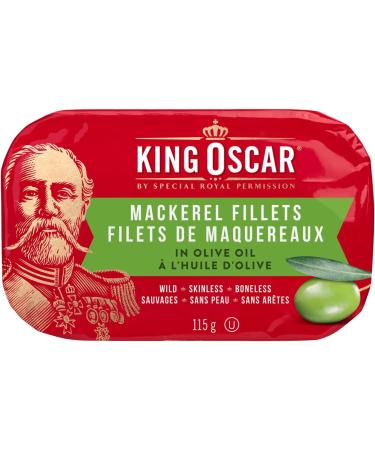 King Oscar Skinless & Boneless Mackerel Fillets in Olive Oil 115 Gram Cans (Pack of 12) Mackerel Fillets Olive Oil 1.38 kg (Pack of 1)