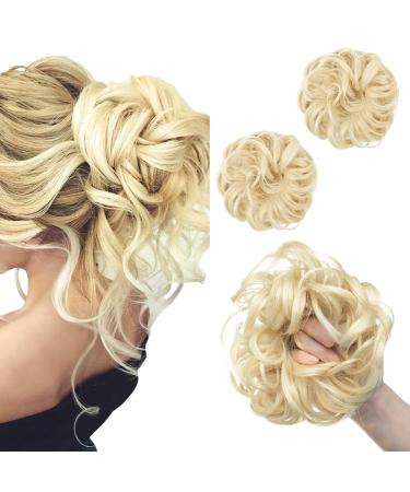 SARLA 2PCS Messy Hair Bun Hair Piece Small Scrunchies Synthetic Bun Hairpieces for Women Girls Updo Hair Extensions (Beach Blonde) Beach Blonde-2PCS