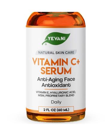 YEVANI 100% Pure Vitamin C Serum for Face with Hyaluronic Acid  Eye Area  Dark Spots  Anti Aging Serum  Hydrating Serum with Vitamin E  Aloe Vera  Jojoba Oil  Dry Skin  Fine Lines  Wrinkles  2 FL OZ