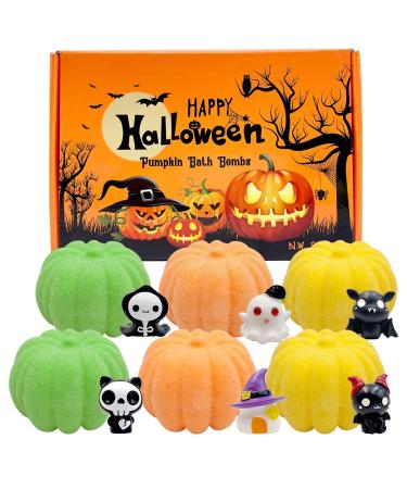 Halloween Pumpkin Bath Bomb Gift Set  Hugh Pumpkin Shape Bath Bombs for Kids  Kids Bath Bomb with Halloween Toys and Decorations Inside  Natural Handmade Bath Bombs with Surprise  (6 Pack) 6 Count (Pack of 1)