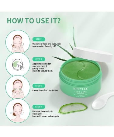BREYLEE Aloe Vera Eye Mask - 60 Pcs for Under Eye Bags, Puffy Eyes, Dark Circles | Anti-Aging Treatment for Fine Lines and Wrinkles - Buy Online on GoSupps.com