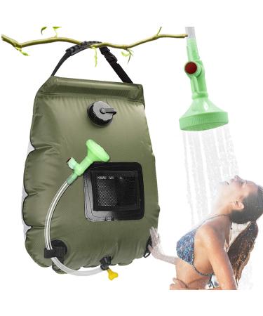 Solar Shower Bag, Solar Heating Camping Shower Bag, 5Gal(20L) Portable Camping Shower Bag, with Removable Hose and On-Off Switchable Shower Head, for Outdoor Traveling/Climbing/Hiking/Beach/Swimming Green