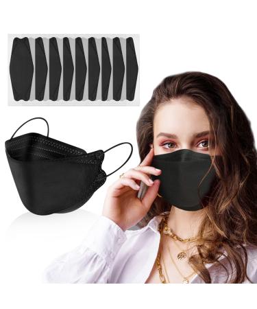 60pcs KF94 mask,Disposable black masks,4 layers protection filter efficiency95%,Double line nasal frame,Highly elastic ear straps,Breathable comfort,Suitable men women daily use(individual package)