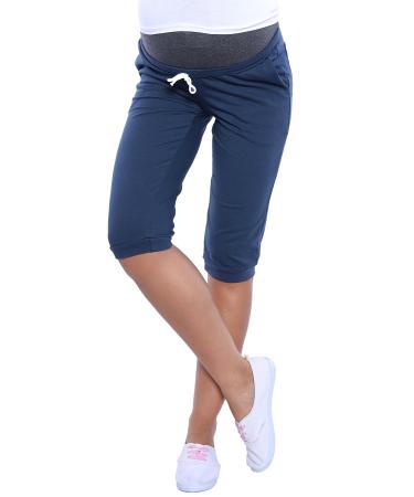 MijaCulture - Capri Relaxed Maternity Cropped Trousers Pants Short 4090 XS Petrol Blue