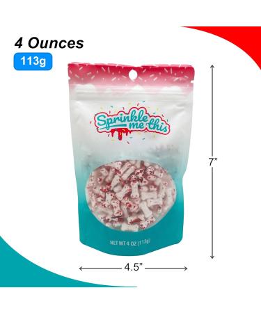 Bloody Bones Treat Toppers - 4 oz Resealable Stand Up Candy Bag - White Candy Bone Shaped Sprinkles w/ Red Splashes - Halloween Themed Sprinkles for Holiday Desserts and Snacks - Buy Online on GoSupps.com