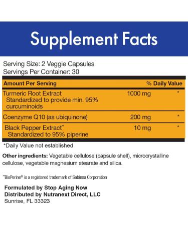 Stop Aging Now CUR-Q10 Ultra Curcumin CoQ10 Complex - Anti-Aging Veggie Capsules for Enhanced Wellness - Shop Internationally - Buy Online on GoSupps.com
