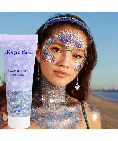 Hair Gel | Shiny Body Face Mermaid Sequins -Adhesive | Festival Cosmetic Face Hair Nails Makeup Long Lasting Sparkling Chunky Sequins Fulenyi Silver 5# - Buy Online on GoSupps.com