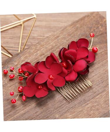 DOITOOL 1pc Womens Barrettes for Hair Mens Comb Floral Decor Accesorios Para Mens Hair Comb Hair Combs for Women Pearl Hair Pin Inserted Comb Bride Wedding Accessories Red - Buy Online on GoSupps.com