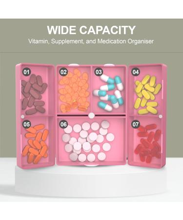 7 Compartments Travel Pill Case - Foldable Travel Organizer with Magnetic Button | Hot Pink Vitamin Supplement & Medicine Holder - PILLY - Buy Online on GoSupps.com