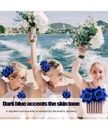 PMELCXD Rose Hair Clip 4 Pieces Flower Hairpin Rose Brooch Floral Clips Women Rose Flower Hair Accessories(Navy blue) - Buy Online on GoSupps.com