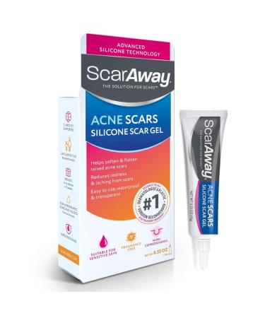ScarAway Acne Scar Treatment Clear Silicone Scar Gel 100% Medical-Grade Helps Improve Size Color & Texture of Post-Acne Hypertrophic & Keloid Scars on Face & Body Water Resistant 15 grams