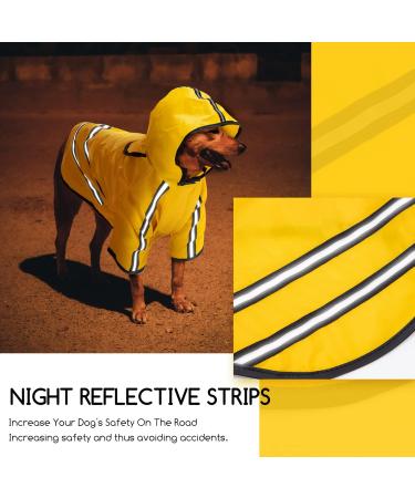 Nobleza Dog Raincoat Waterproof Dog Coat with Hood & Harness Hole & Safe Reflective Strips 100% Rain and Water-Resistant Lightweight Dog Rain Coat Jacket for Small Medium Dogs Yellow Back L45cm - Buy Online on GoSupps.com