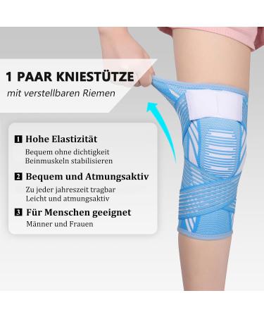 Kniebandage f r Damen & Herren - 2 St ck Kniesch tzer mit verstellbaren Riemen & rutschfestem Silikon | Sport Laufen Arthritis Gelenkschmerzen Bandverletzung | XL Hellblau - Buy Online on GoSupps.com