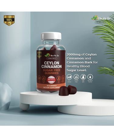 Vita A to Zee Ceylon Cinnamon Gummies - Sugar Free 60 Count 2000 MG - Healthy Blood Sugar Levels & Joint Support - Antioxidant for Sugar Metabolism - Gluten Free & Vegan - Buy Online on GoSupps.com