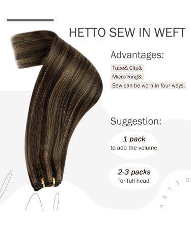 Buy Hetto Tressen Real Hair Extensions | Brown Highlight Remy Weaving | 80g 35cm #2/8 Darkest Brown & Light Brown - Buy Online on GoSupps.com