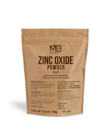 MB Herbals Zinc Oxide Powder 3.5 oz | Uncoated & Non-Nano | Pharmaceutical Grade | for DIY Sunscreen Lotion & Diaper Rash Cream