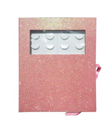 Eyelash Storage Book 16 Pairs Lash Storage Organizer Glitter Paper Eyelash Display Case Portable Makeup Flash Lash Empty Box (Pink)