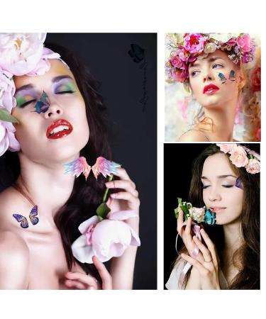Glitter Butterfly Temporary Tattoos - 14 Sheets for Women & Girls | Eye Face Makeup Decoration, Festival Party Body Art & Eye Decor | Waterproof Fake Tattoos with Flashy Fairy Wings - Buy Online on GoSupps.com