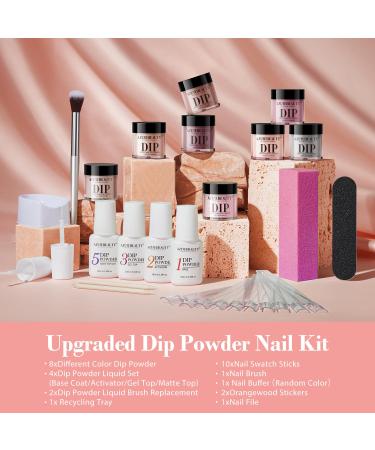 AZUREBEAUTY 30Pcs Dip Powder Nail Kit - Translucent Nude Pink Dipping Liquid Set Matte Top Coat & Recycling Tray for DIY Nail Art - Perfect for Home & Salon Use - Buy Online on GoSupps.com