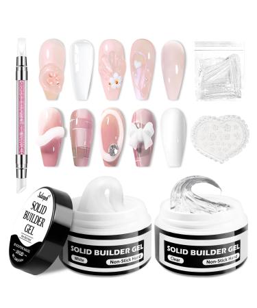 sularpek 2 x 15 ml Solid Sculpture Builder Gel 3D Gel Nail Art UV Nail Construction Gels Non-Stick 3D Gels for Extension Decoration and Nail Art Repair Clear/White