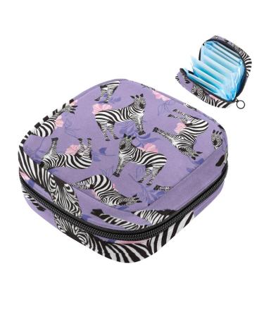 Sanitary Napkin Storage Bag Zipper Menstrual Cup Pouch Feminine Menstruation First Period Pads Holder for Girls Women Ladies Zebra Animal Pattern Purple Multicoloured 08