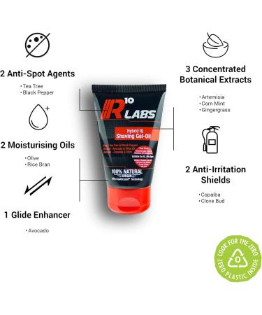 R10 labs Hybrid IQ Shaving Gel - Oil - 100% Natural Men's Non-Foaming Shaving Gel with extracts of Tea Tree & Black Pepper and Protective Avocado & Olive Oil - 125ml - Buy Online on GoSupps.com