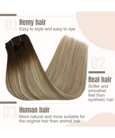 Fshine 30cm Clip-In Hair Extensions - Ombre Dark Brown to Light Brown Highlights - 50g Human Hair - 3pcs #3/8/2 & #3/8/22 - Buy Online on GoSupps.com