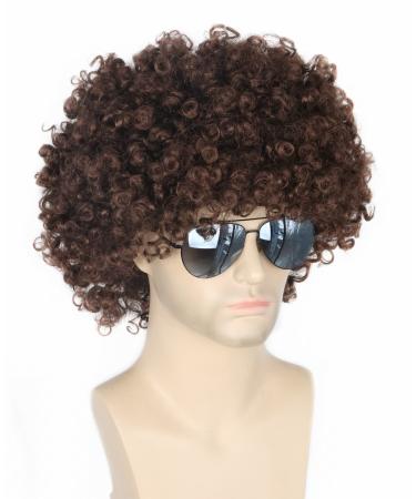 Topcosplay Afro Wig for Men 80s 70s Wigs for Men Disco Wig Blonde Brown Short Curly Wig for Halloween Cosplay Dark Brown