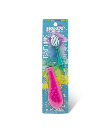 RADIUS Big Kidz Forever Brush Replaceable Head Toothbrush for Children  6 Years and Up  BPA Free ADA Accepted for Growing Teeth and Gums - Right and Left Handed  Extra Soft - Pack of 1 Hot Pink / Teal 1 Count (Pack of 1)