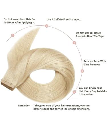 Hotlulana Platinum Blonde Tape Extensions - 24 Inch Real Hair (#60) - 50g Invisible 100% Natural 20PCS Skin Weft - Buy Online on GoSupps.com
