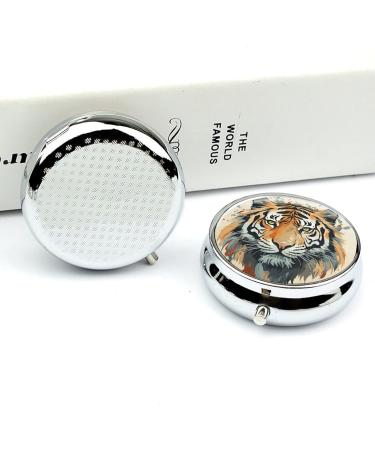 Round Pill Box - Year of The Tiger | Tiger Face Print 3 Compartment Portable Medicine Organizer | Decorative Metal Pocket Pill Case - Buy Online on GoSupps.com