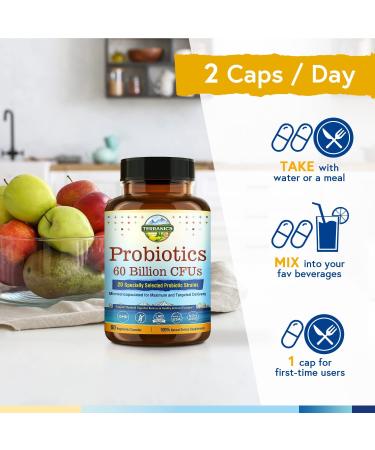 Terranics Probiotics 60 Billion CFU 20 Strains - Digestive & Immune Support Supplement for Men & Women - Non-GMO, Shelf Stable, 60 Veg Capsules - Buy Online on GoSupps.com