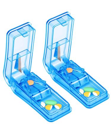 Pill Cutter,Professional Pill Splitter with Stainless Steel Blade for Cutting Small Pills/Large Pills in Half,Safety Medicine Slicer,Medication Vitamin Divider,Cutting Cleanly(Blue)2Count(1Pack)