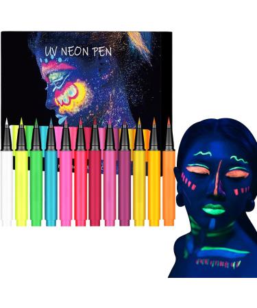 Shakven Neon Liquid Eye Liner - 12 Colors High Pigmented Glow Colorful UV Neon Eye Liner Pencil - Waterproof Smudge-Proof Body Face Paint Makeup For Christmas - Buy Online on GoSupps.com