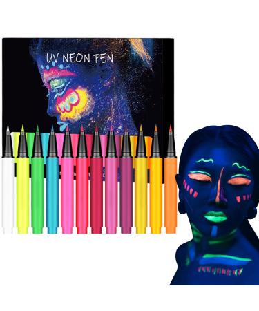 Neon Liquid Eye Liner 12 Colors Rainbow Glow Neon Makeup Graphic Eye Liners - Waterproof Smudge-Proof Colorful Eye Makeup For Festival Makeup Glow Brightly Under UV Lights