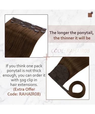 Runatur Real Hair Clip-in Braid Extensions - 50cm Long Brown Ponytail Smooth 80g Hair - Color #4 - Buy Online on GoSupps.com