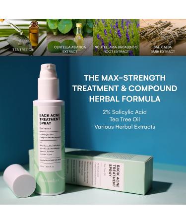 BellamiLuxx Back Acne Treatment Spray - 2% Salicylic Acid & Tea Tree Oil - Herbal Bacne Solution for Men & Women - 4.05 Oz - Buy Online on GoSupps.com