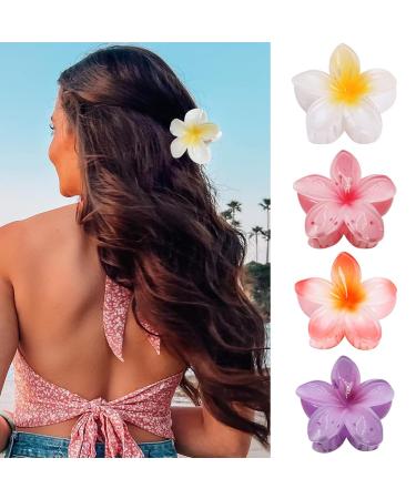 IOSPKKIO 4 pieces of flower hair clips strong hold large clamps for thick hair non-slip hair clips for women Hawaiian flower clamps 4 color pink