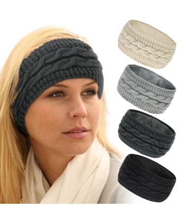 Huachi Headbands for Women Winter Ear Warmers Fleece Lined Thick Head Wrap Cable Knit Christmas Gifts Headbands B
