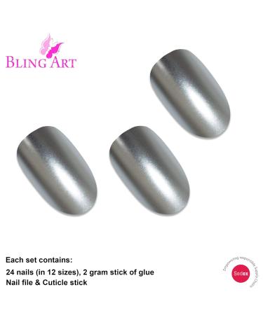 Shop Bling Art Silver Metallic Oval False Nails | 24 Medium Tips - International Shipping Available - Buy Online on GoSupps.com