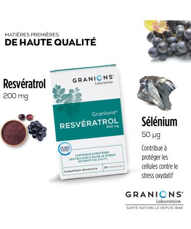 Resveratrol GRANIONS | Anti Aging Dietary Supplement | Trans Resveratrol 200mg with Selenium + Japanese Knotweed | Anti Aging Antioxidant Cell Protection | Made in France | 30 Capsules - Buy Online on GoSupps.com
