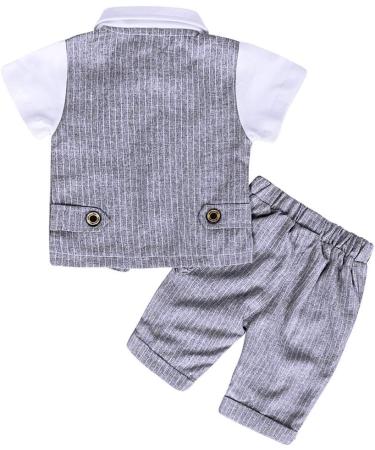 AmzBarley Baby Boys Gentlemans Tuxedo Rompers Suit in Grey | Kids Formal Outfit with Shirt, Pants, Vest, and Bowtie | 1-2 Years - Buy Online on GoSupps.com