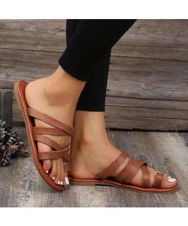Women's Brown Toe Corrector Flat Sandals | Orthopedic Bunion Correction Slippers | Size 7.5 - Buy Online on GoSupps.com